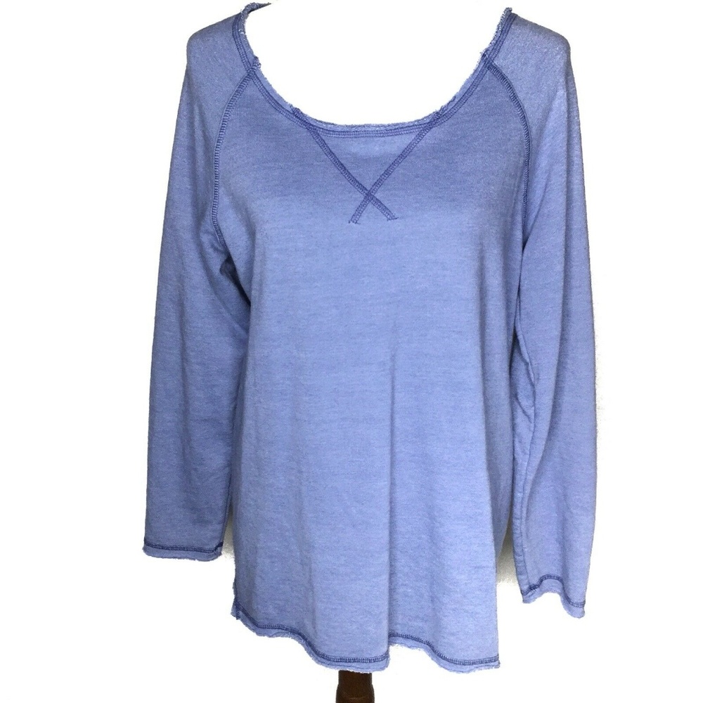 Soft Surroundings Fleece Tunic Top Raw Edges Blue Size Medium